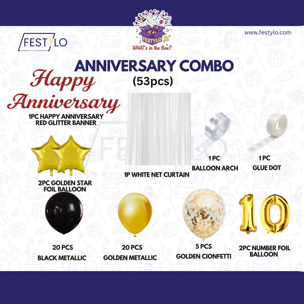 10th_Anniversary_Combo_Decoration_Kit_53_Pcs_Black_Gold_Theme_With_Curtain