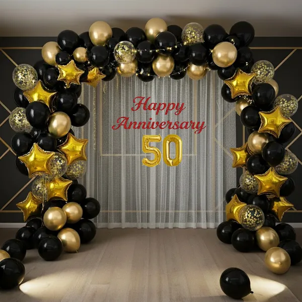 50th_Anniversary_Combo_Decoration_Kit_53_Pcs_Black_Gold_Theme_With_Curtain