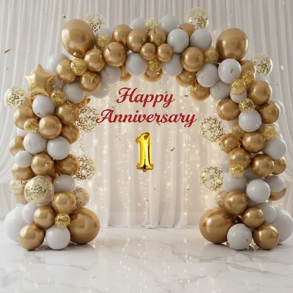 1st_Anniversary_Combo_Decoration_Kit_52_Pcs_White_Gold_Theme_With_Curtain