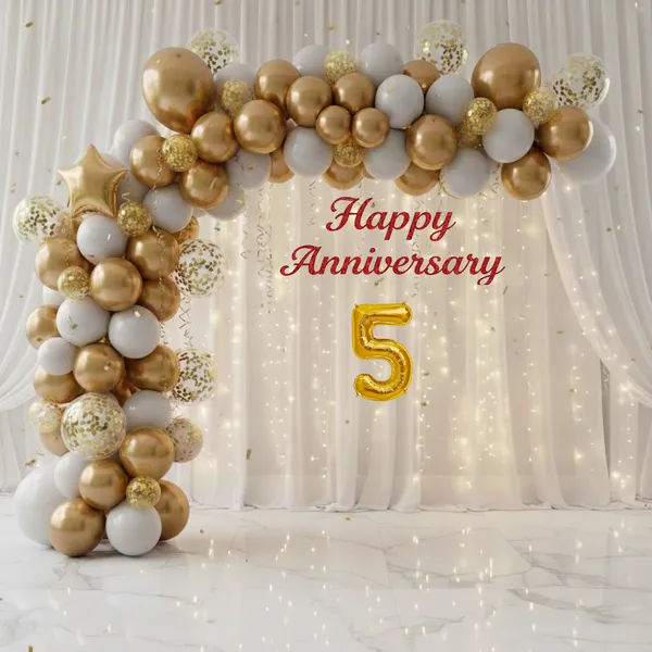 5th_Anniversary_Combo_Decoration_Kit_52_Pcs_White_Gold_Theme_With_Curtain