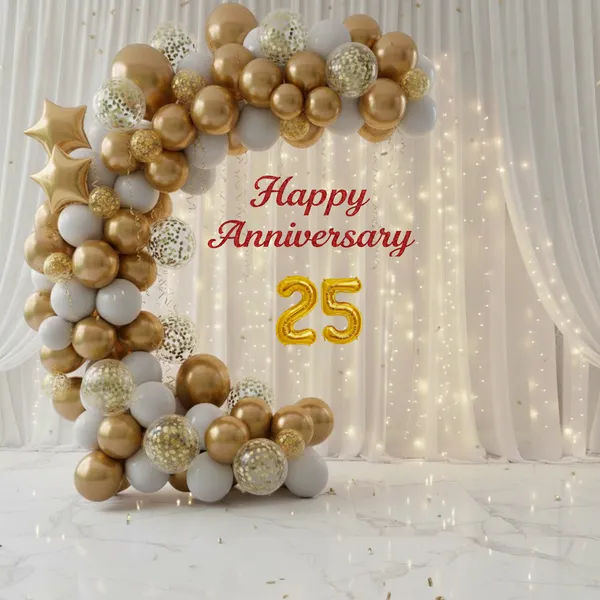 25th_Anniversary_Combo_Decoration_Kit_53_Pcs_White_Gold_Theme_With_Curtain