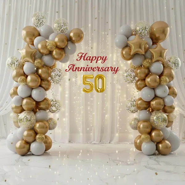 50th_Anniversary_Combo_Decoration_Kit_53_Pcs_White_Gold_Theme_With_Curtain