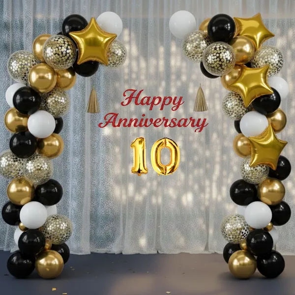 10th_Anniversary_Combo_Decoration_Kit_73_Pcs_Black_White_Gold_Theme_With_Curtain