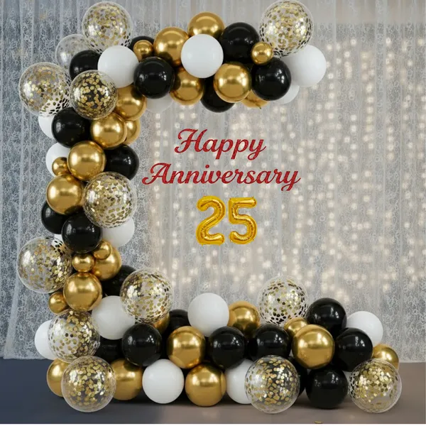 25th_Anniversary_Decoration_Combo_Kit_73_Pcs_Black_White_Gold_Theme_With_Curtain_Backdrop