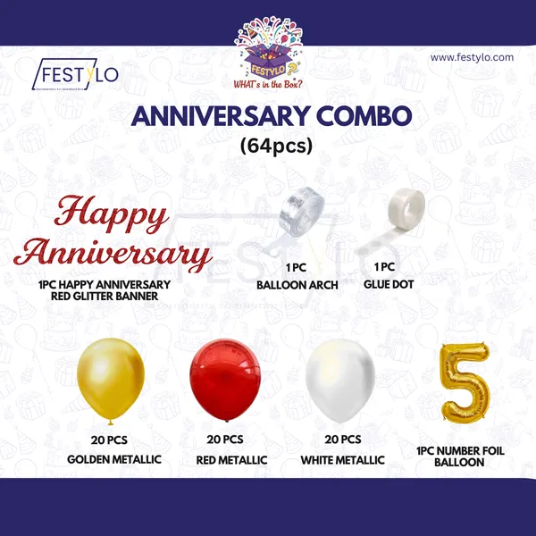 5th_Anniversary_Decoration_Combo_Kit_64_Pcs_Red_White_Gold_Balloon_Decoration_Set