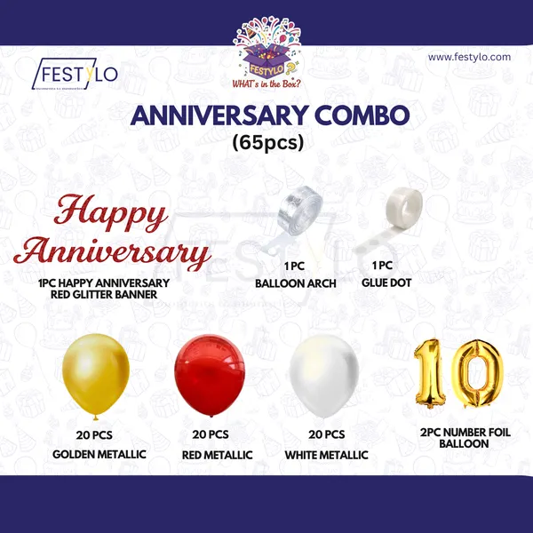 10th_Anniversary_Decoration_Combo_Kit_65_Pcs_Red_White_Gold_Balloon_Decoration_Set