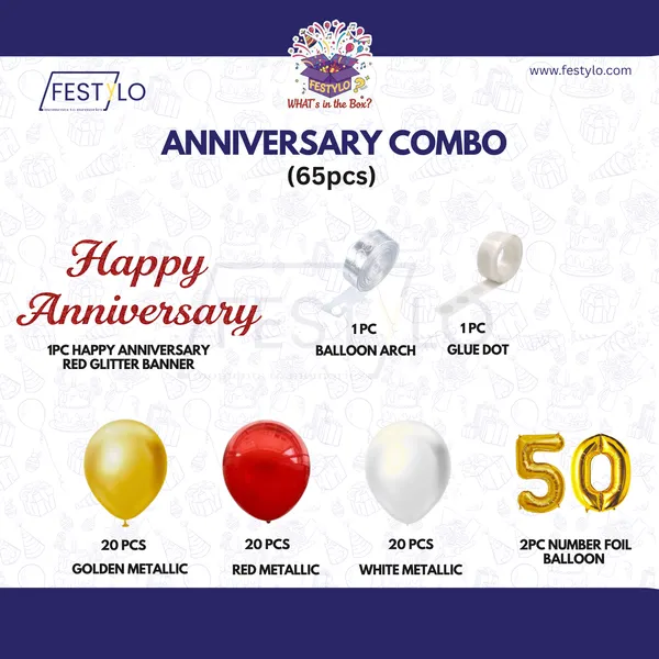 50th_Anniversary_Decoration_Combo_Kit_65_Pcs_Red_White_Gold_Golden_Jubilee_Balloon_Set