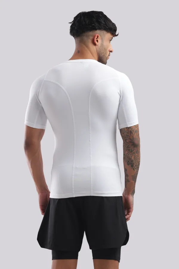 White_Polyster_Drfyfit_Compression_Half_Selvess_T_Shirt_For_Men