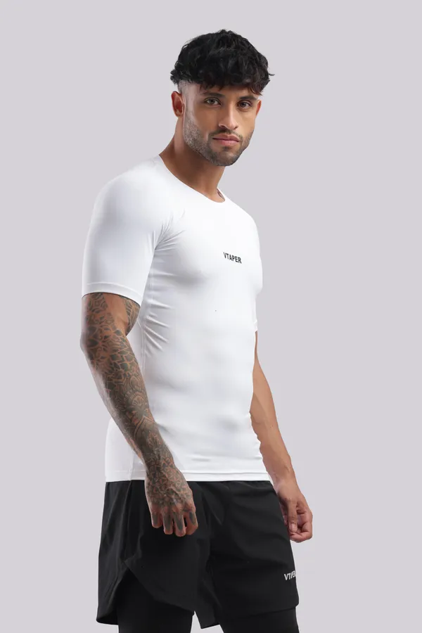 White_Polyster_Drfyfit_Compression_Half_Selvess_T_Shirt_For_Men