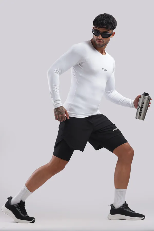 White_Polyster_Drfyfit_Compression_Half_Selvess_T_Shirt_For_Men