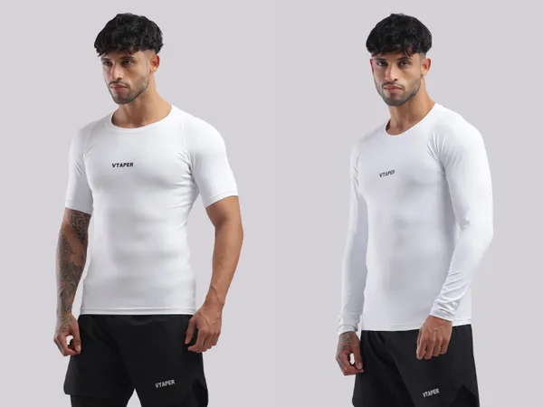 White_Polyster_Drfyfit_Compression_Half_And_Full_Selvess_T_Shirt_For_Men_Pack_Of_2