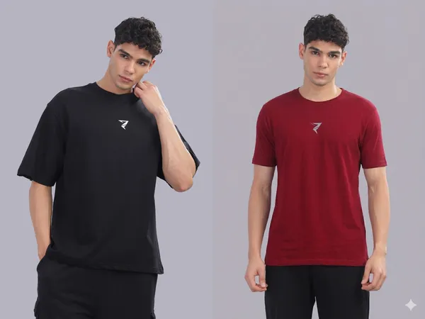 Red_And_Black_Cotton_Elastine_Round_Neck_T_Shirt_For_Men_Pack_Of_2