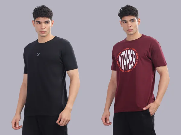 Marron_And_Black_Cotton_Elastine_Legacy_Fit_T_Shirt_For_Men_Pack_Of_2