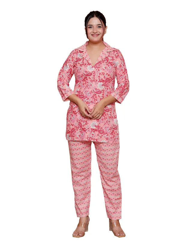 Pink_Printed_Cotton_Co-Ord_Set_Kurti_&_Pyjama_For_Women