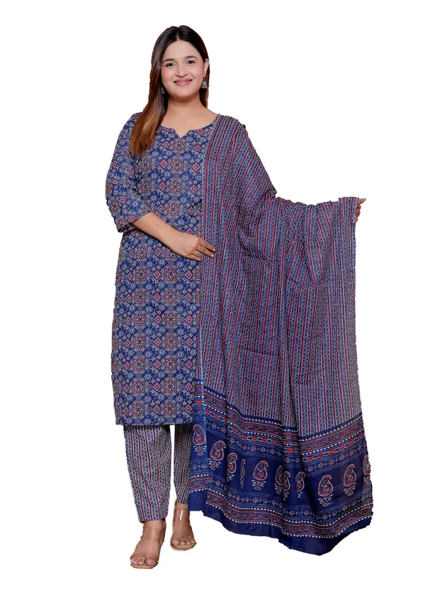 Womens_Blue_Printed_Kurta_Set_With_Matching_Pants