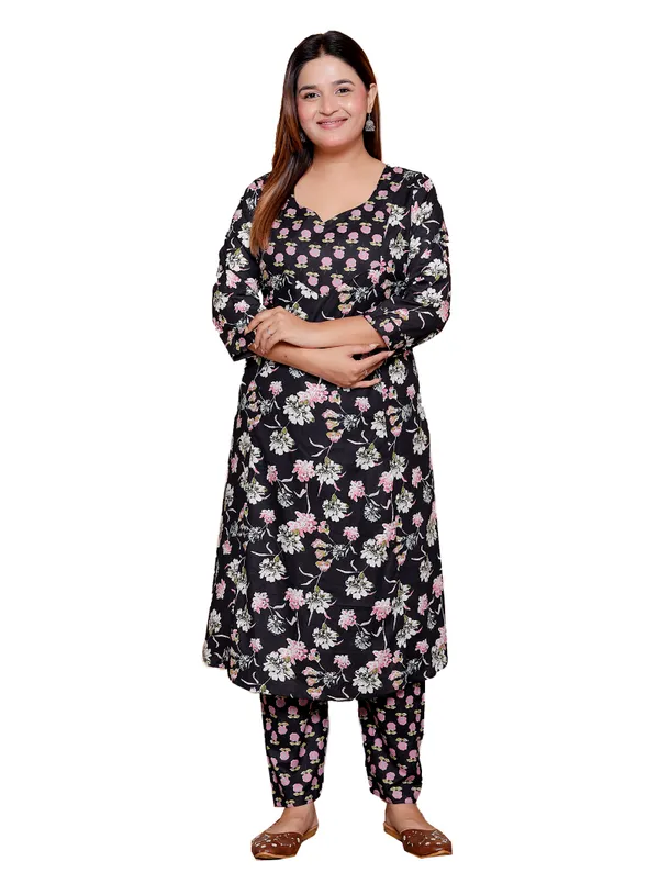 Womens_Black_Floral_Print_Kurta_With_Matching_Pants_Set