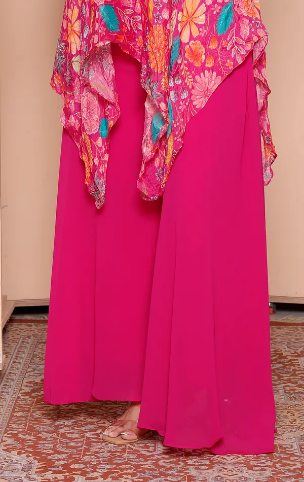 Pink_Floral_Embellished_Asymmetric_Overlay_Dress_With_Palazzo_Set
