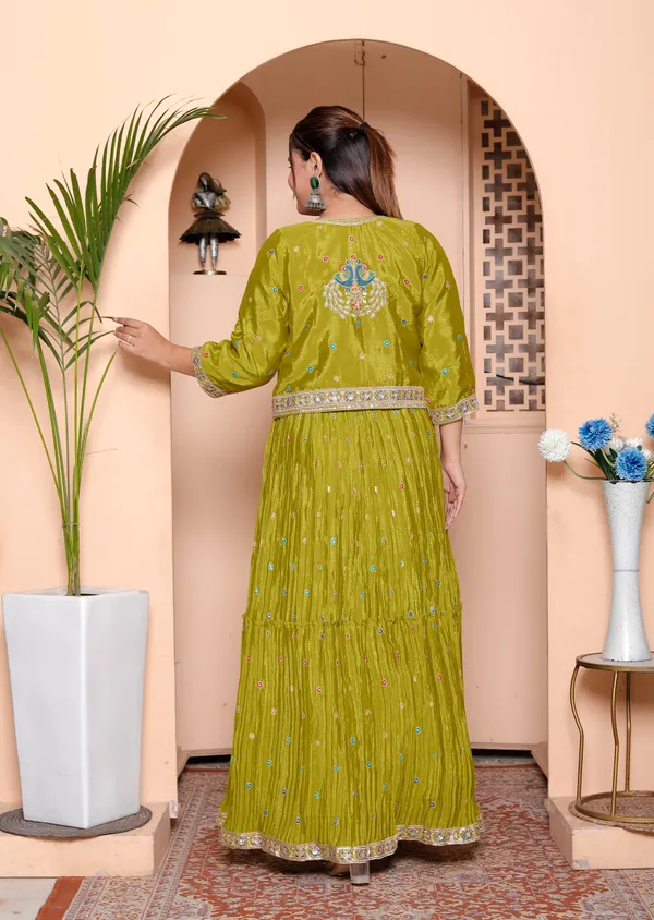 Olive_Green_Embroidered_Crop_Top_With_Skirt_And_Jacket_Set_With_Peacock_Motif_Jacket