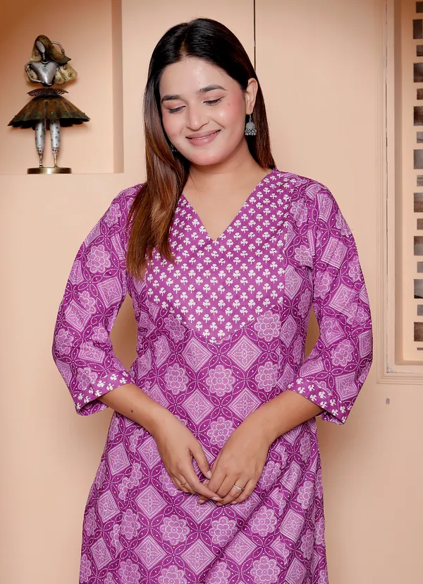 Purple_Block_Printed_Cotton_Kurta_Pant_Set_For_Women