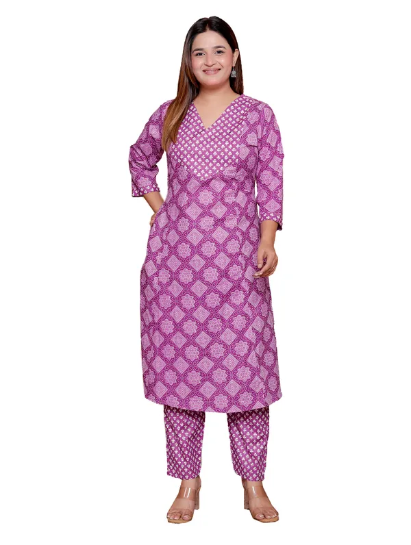 Purple_Block_Printed_Cotton_Kurta_Pant_Set_For_Women