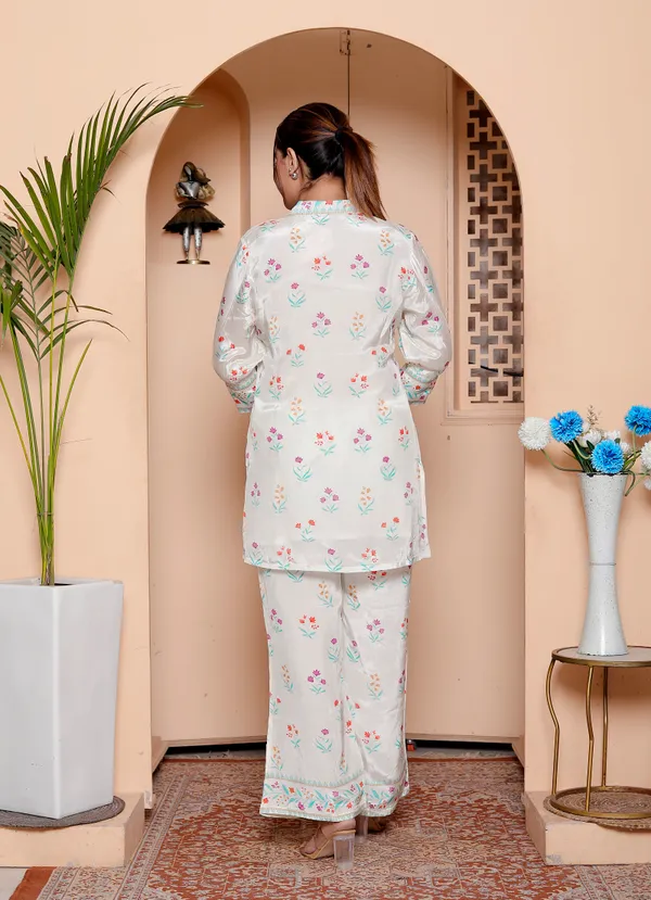 Womens_Floral_Print_Cotton_Party_Wear_Co-Ord_Set_White_With_Multicolor_Flowers