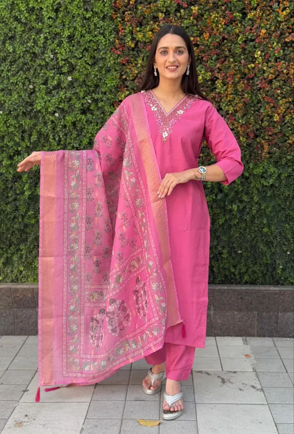 Pink_Cotton_Embroidered_Kurta_Set_With_Printed_Dupatta_For_Woman