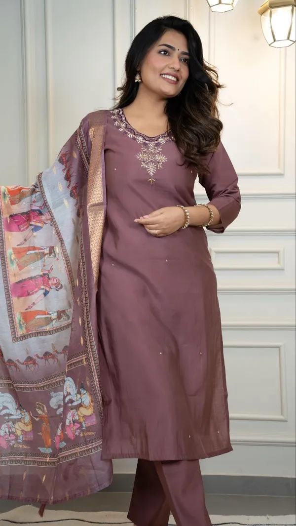 Mauve_Purple_Cotton_Embroidered_Kurta_Set_With_Printed_Dupatta_For_Woman