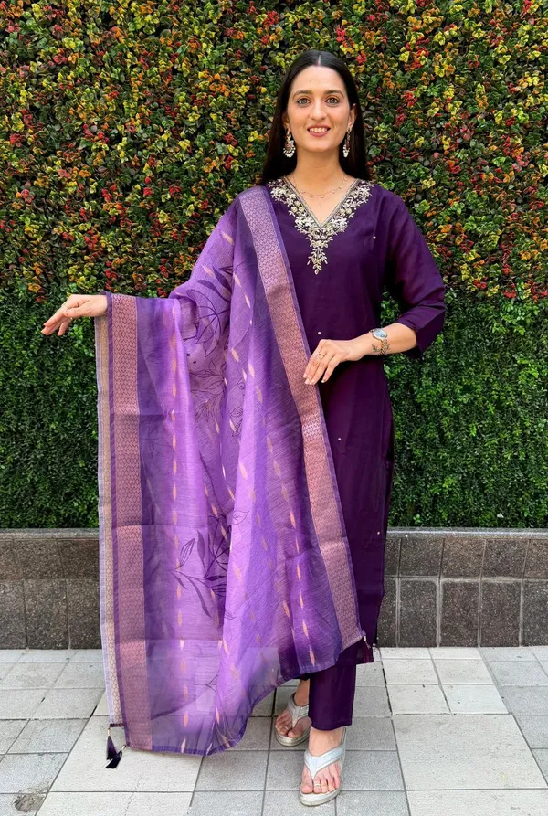 Purple_Cotton_Embroidered_Salwar_Suit_Set_With_Banarasi_Dupatta_For_Woman