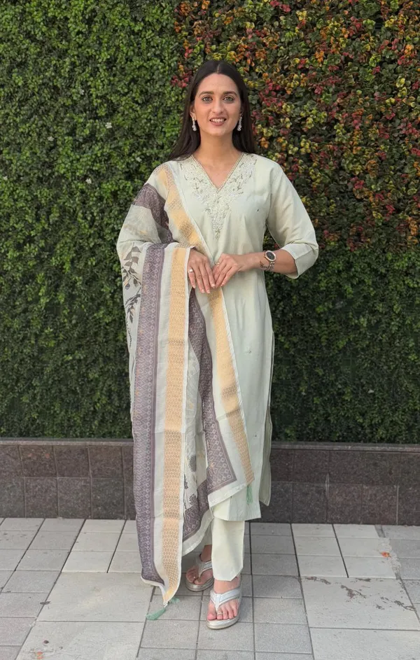 Mint_Green_Roman_Silk_Embroidered_Kurta_Set_With_Striped_Dupatta_For_Woman
