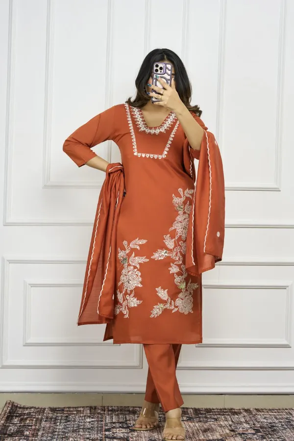 Rust_Orange_Roman_Silk_Embroidered_Kurta_Set_With_Dupatta_For_Woman