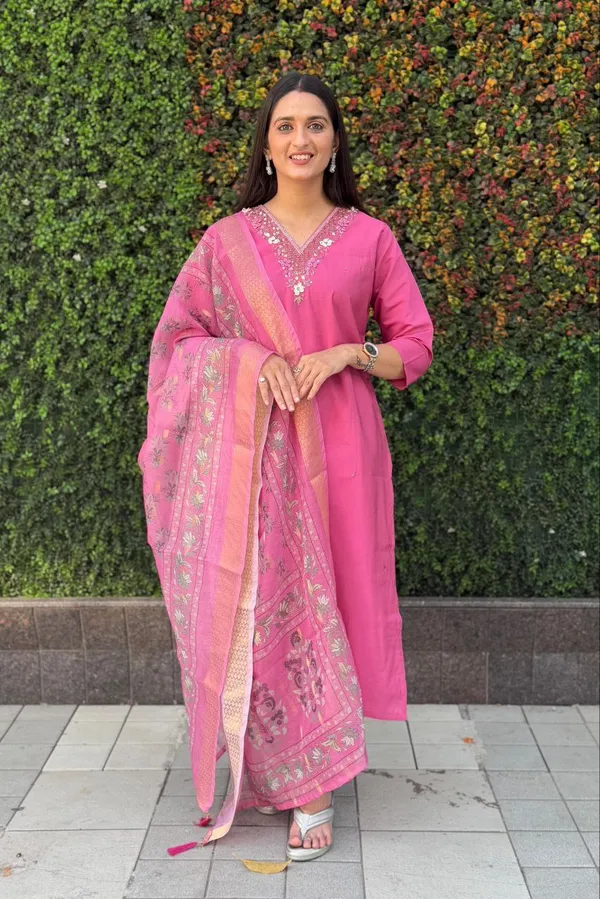 Pink_Cotton_Embroidered_Kurta_Set_With_Printed_Dupatta_For_Woman