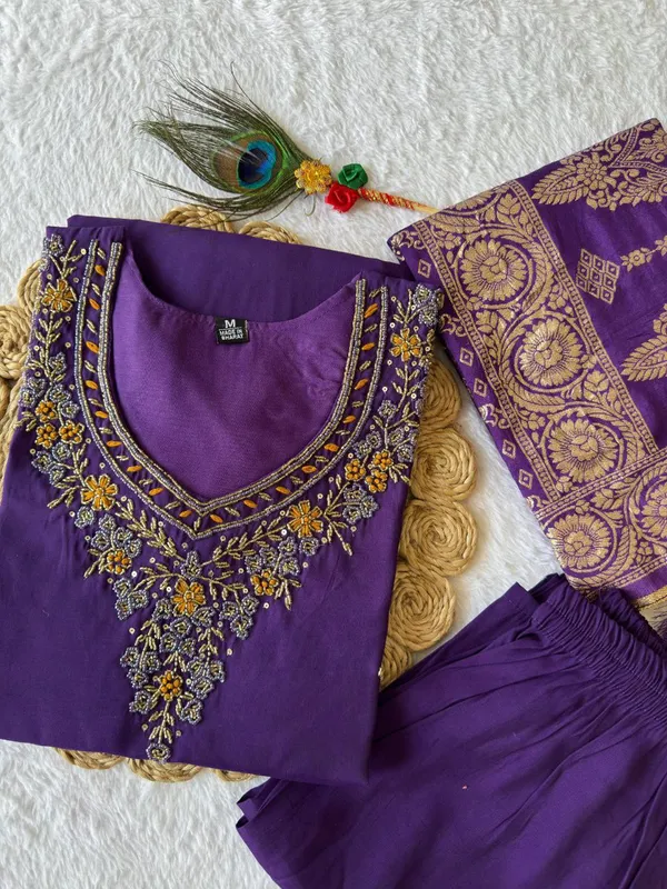 Purple_Roman_Silk_Embroidered_Kurta_Set_With_Banarasi_Dupatta_For_Woman