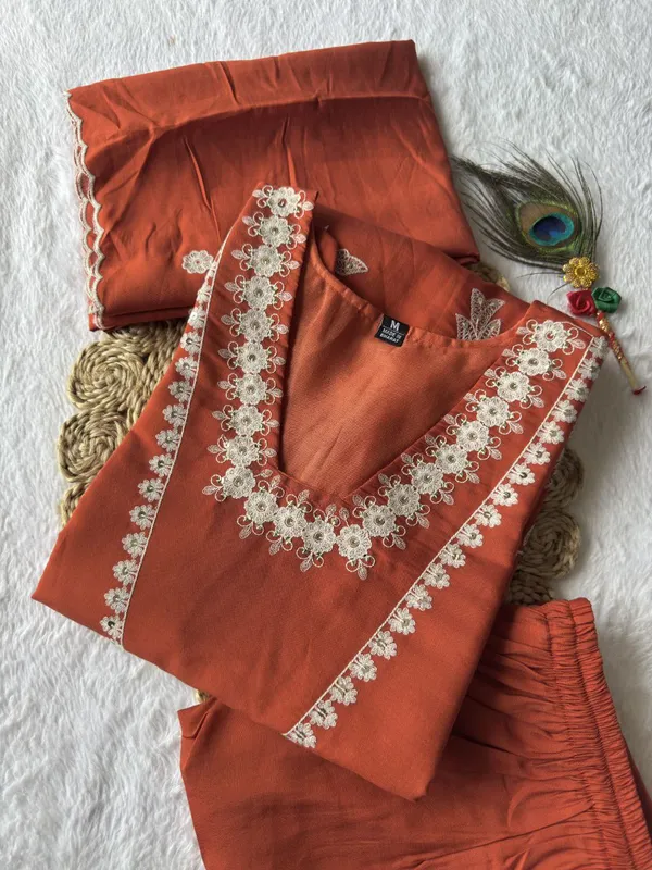 Rust_Orange_Roman_Silk_Embroidered_Kurta_Set_With_Dupatta_For_Woman