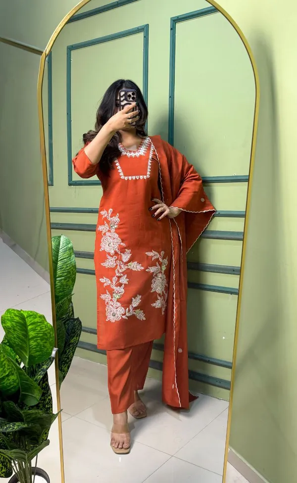 Rust_Orange_Roman_Silk_Embroidered_Kurta_Set_With_Dupatta_For_Woman