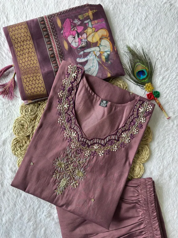 Mauve_Purple_Cotton_Embroidered_Kurta_Set_With_Printed_Dupatta_For_Woman