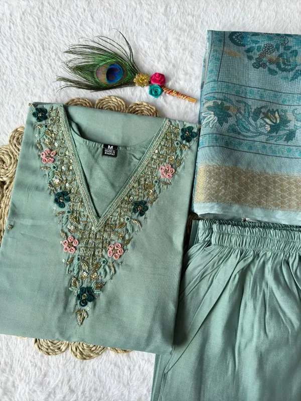 Aqua_Blue_Roman_Silk_Embroidered_Kurta_Set_With_Dupatta_For_Woman