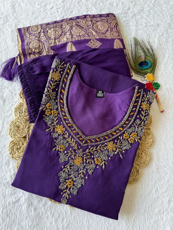 Purple_Roman_Silk_Embroidered_Kurta_Set_With_Banarasi_Dupatta_For_Woman