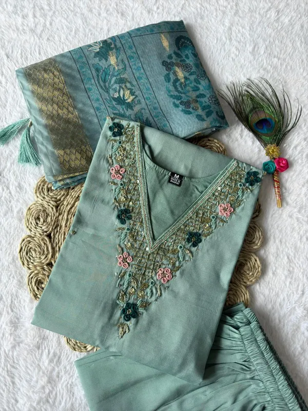 Aqua_Blue_Roman_Silk_Embroidered_Kurta_Set_With_Dupatta_For_Woman
