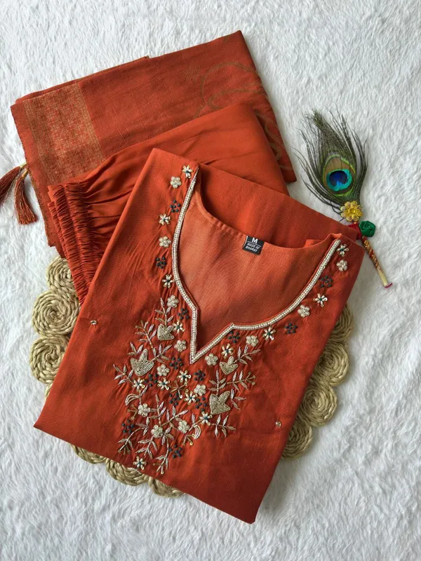 Rust_Orange_Roman_Silk_Embroidered_Kurta_Set_With_Dupatta_For_Woman