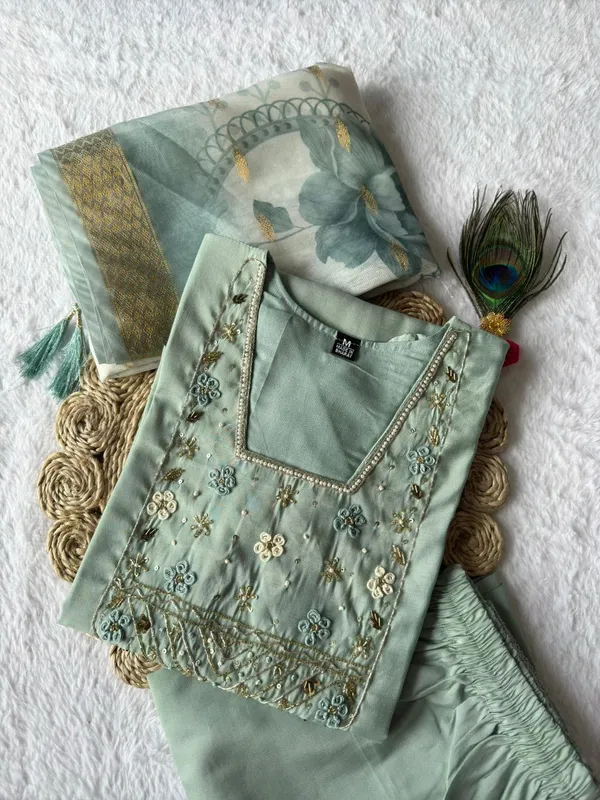 Mint_Green_Roman_Silk_Embroidered_Kurta_Set_With_Dupatta_For_Woman