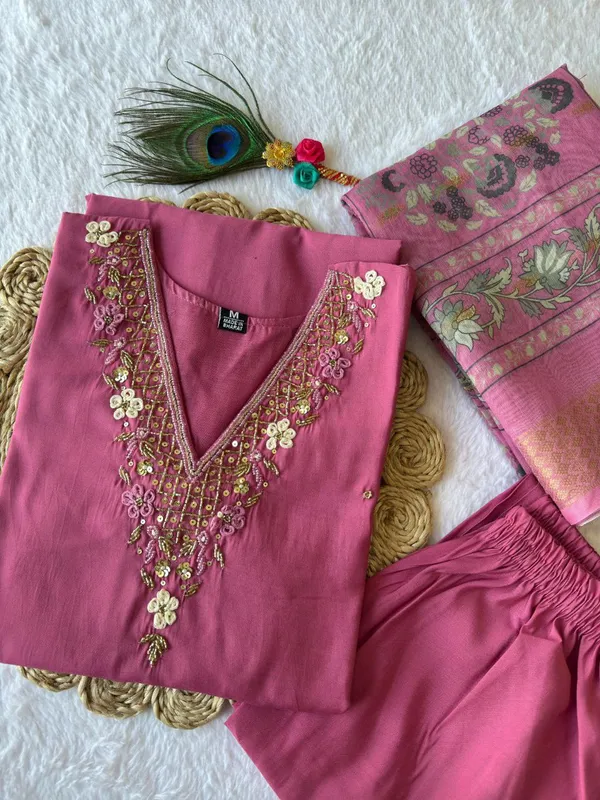 Pink_Cotton_Embroidered_Kurta_Set_With_Printed_Dupatta_For_Woman