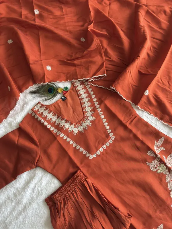 Rust_Orange_Roman_Silk_Embroidered_Kurta_Set_With_Dupatta_For_Woman
