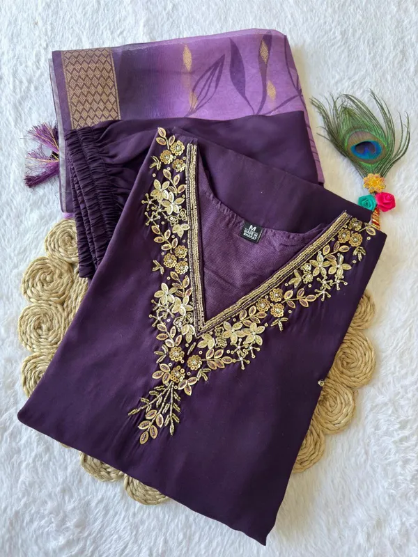 Purple_Cotton_Embroidered_Salwar_Suit_Set_With_Banarasi_Dupatta_For_Woman