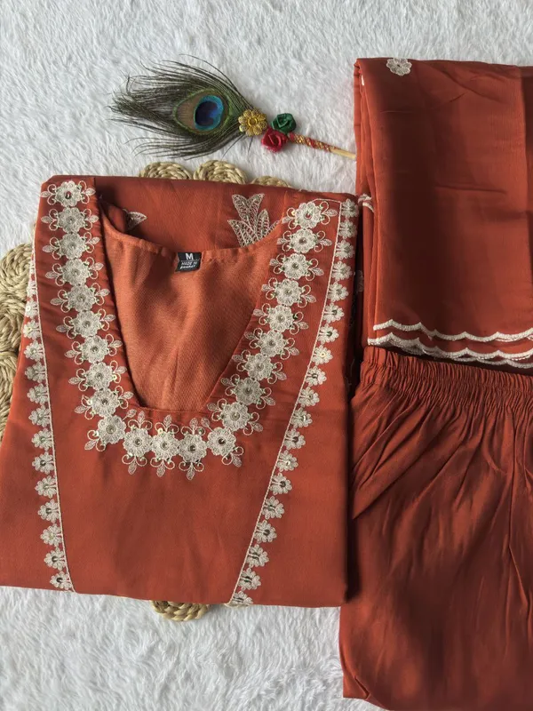 Rust_Orange_Roman_Silk_Embroidered_Kurta_Set_With_Dupatta_For_Woman