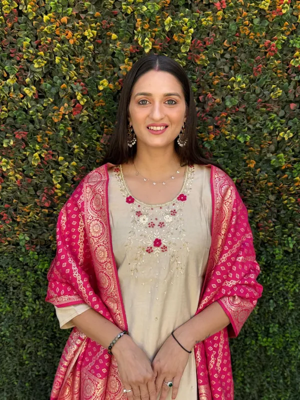 Beige_And_Pink_Roman_Silk_Kurta_Set_With_Banarasi_Dupatta_For_Woman