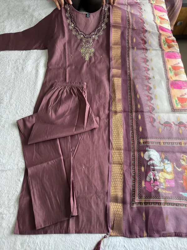 Mauve_Purple_Cotton_Embroidered_Kurta_Set_With_Printed_Dupatta_For_Woman
