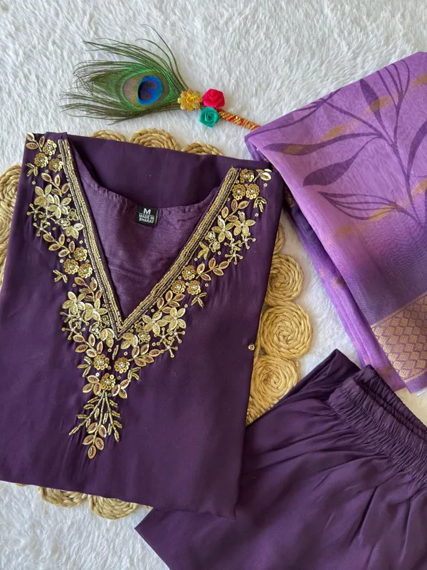Purple_Cotton_Embroidered_Salwar_Suit_Set_With_Banarasi_Dupatta_For_Woman