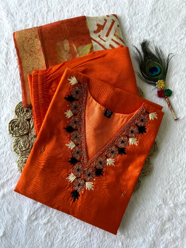 Orange_Roman_Silk_Embroidered_Kurta_Set_With_Dupatta_For_Woman