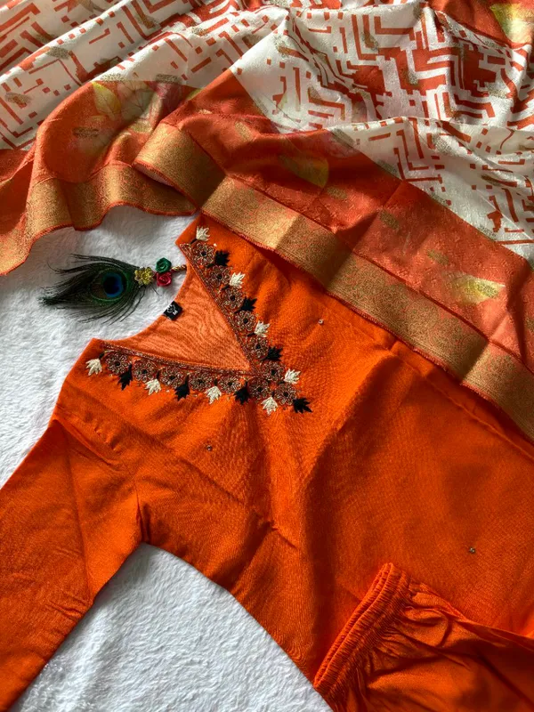 Orange_Roman_Silk_Embroidered_Kurta_Set_With_Dupatta_For_Woman