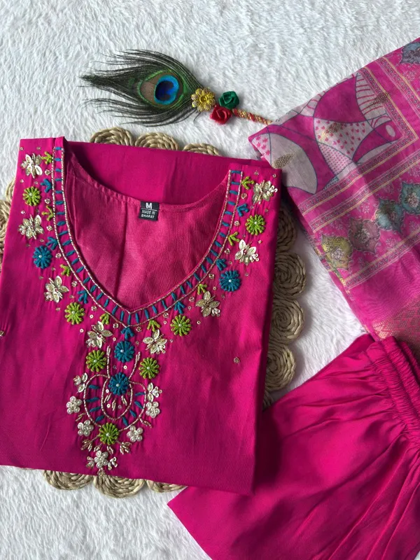 Pink_Roman_Silk_Embroidered_Salwar_Suit_Set_With_Banarasi_Dupatta_For_Woman